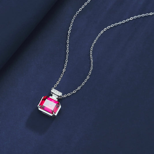 3.5ct Geometry Lab Ruby Necklace | Rhodium-Plated S925 Silver, Custom Available
