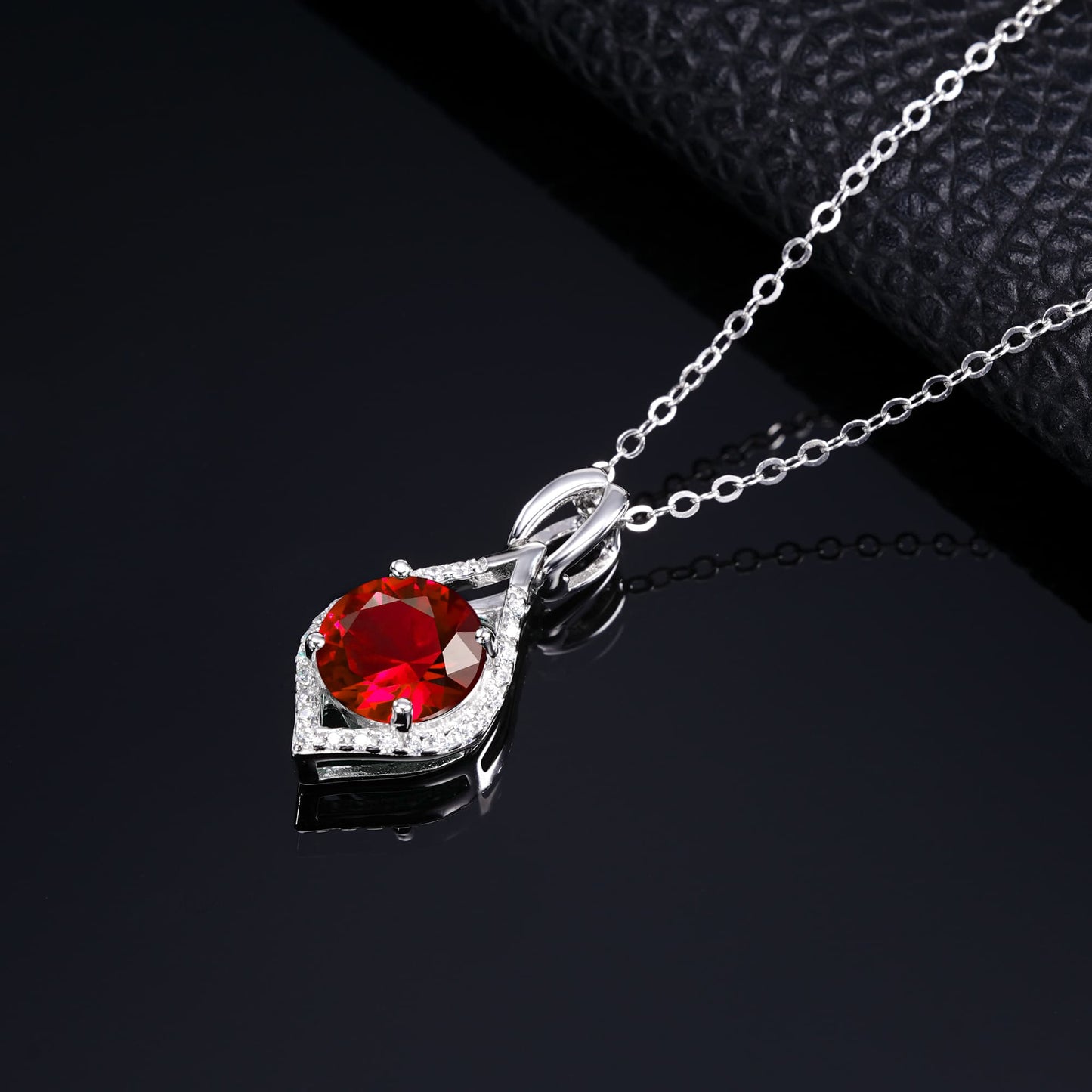 2.5ct Round Lab Ruby Necklace | Rhodium-Plated S925 Silver, Custom Available
