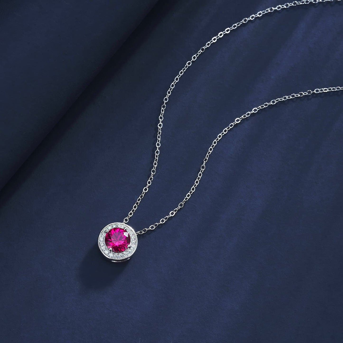 1.8ct Round Lab Ruby Necklace | Rhodium-Plated S925 Silver, Custom Available