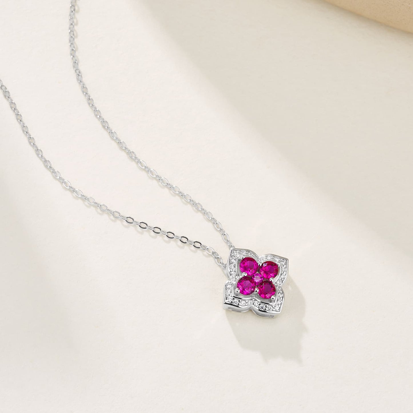 Geometry Lab Ruby Necklace | Rhodium-Plated S925 Silver, Custom Available