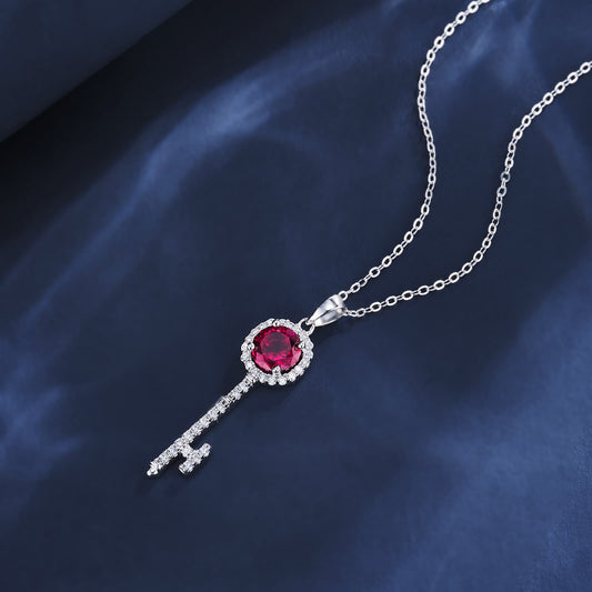 Geometry Lab Ruby Necklace | Rhodium-Plated S925 Silver, Custom Available
