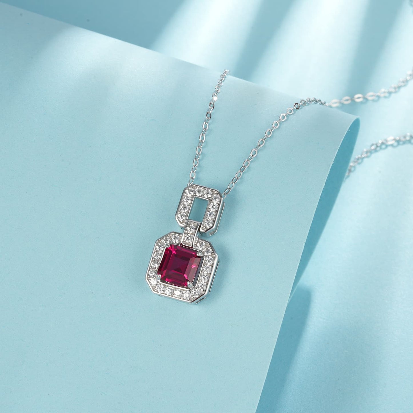 1.25ct Geometry Lab Ruby Necklace | Rhodium-Plated S925 Silver, Custom Available