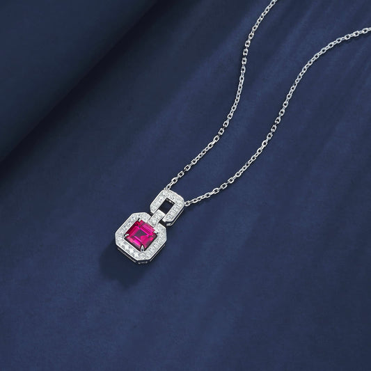 1.25ct Geometry Lab Ruby Necklace | Rhodium-Plated S925 Silver, Custom Available