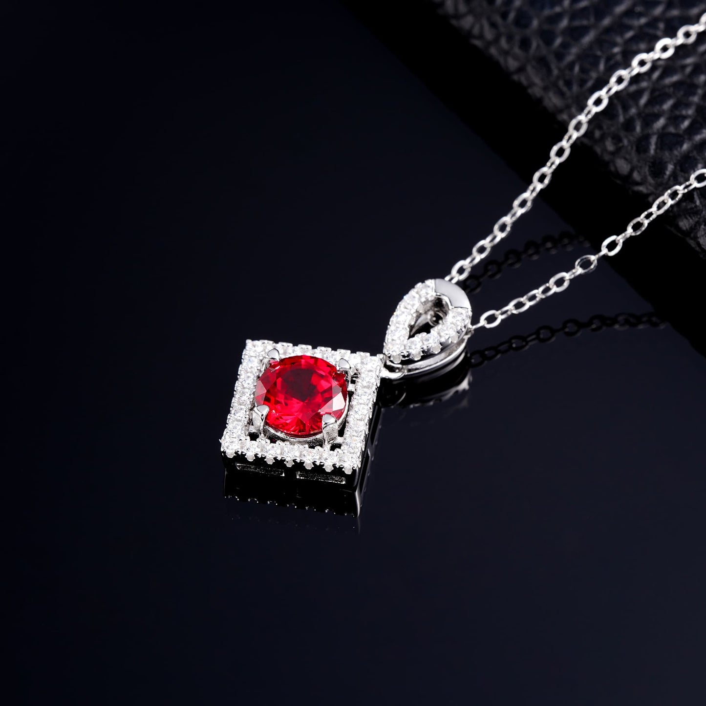 Geometry Lab Ruby Necklace | Rhodium-Plated S925 Silver, Custom Available