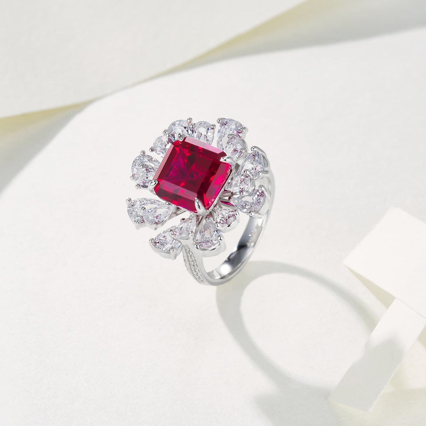 6.4ct Cushion Lab Ruby Ring | Rhodium-Plated S925 Silver, Custom Available