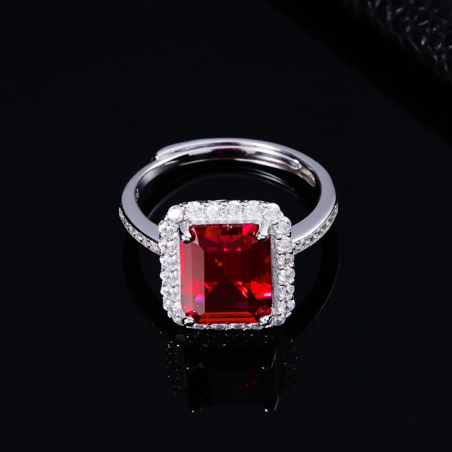 4ct Cushion Lab Ruby Ring | Rhodium-Plated S925 Silver, Custom Available