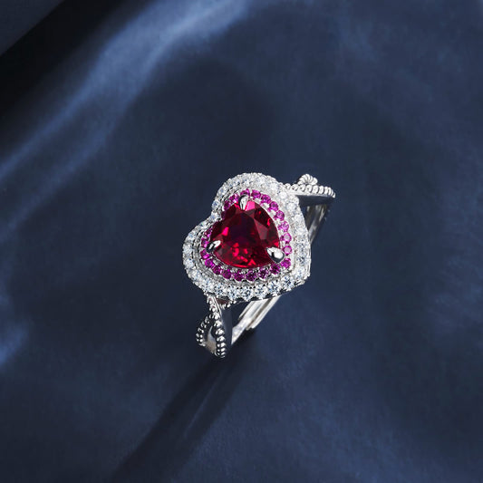 Heart Lab Ruby Ring | Rhodium-Plated S925 Silver, Custom Available