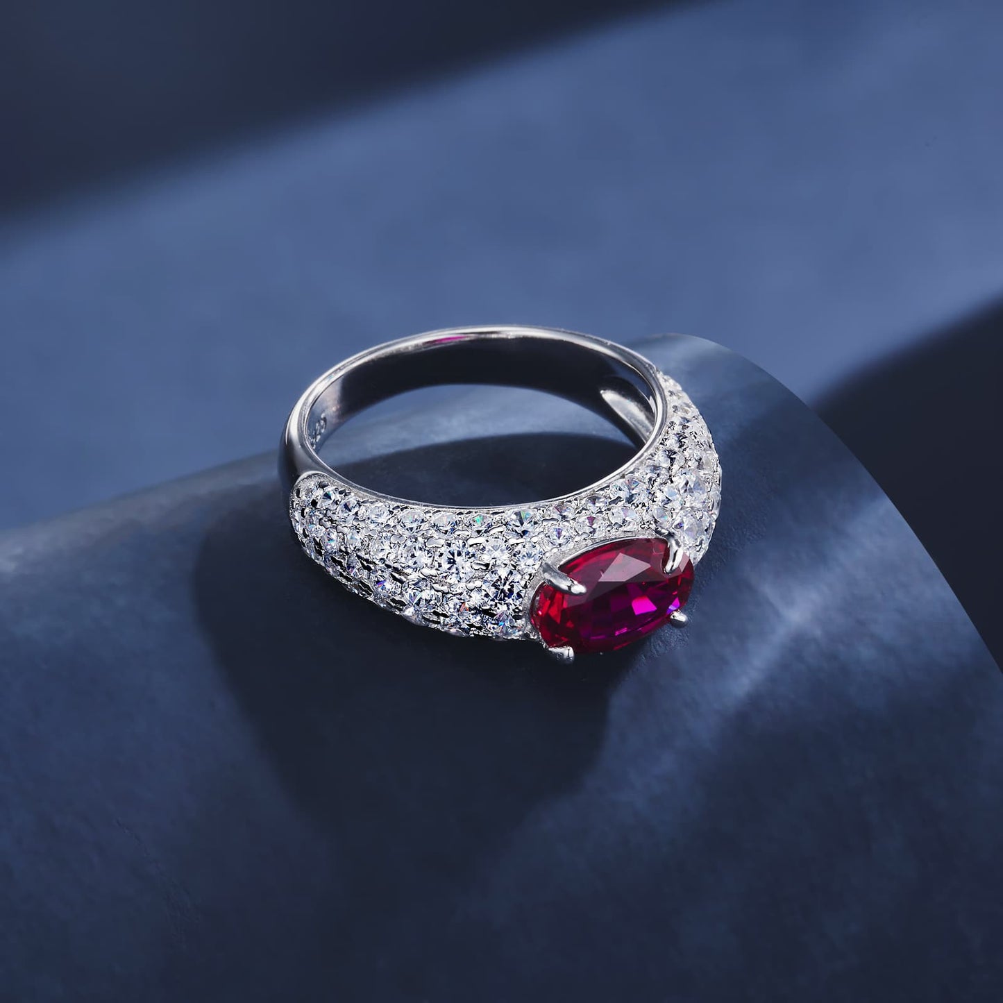 1.56ct Round Lab Ruby Ring | Rhodium-Plated S925 Silver, Custom Available