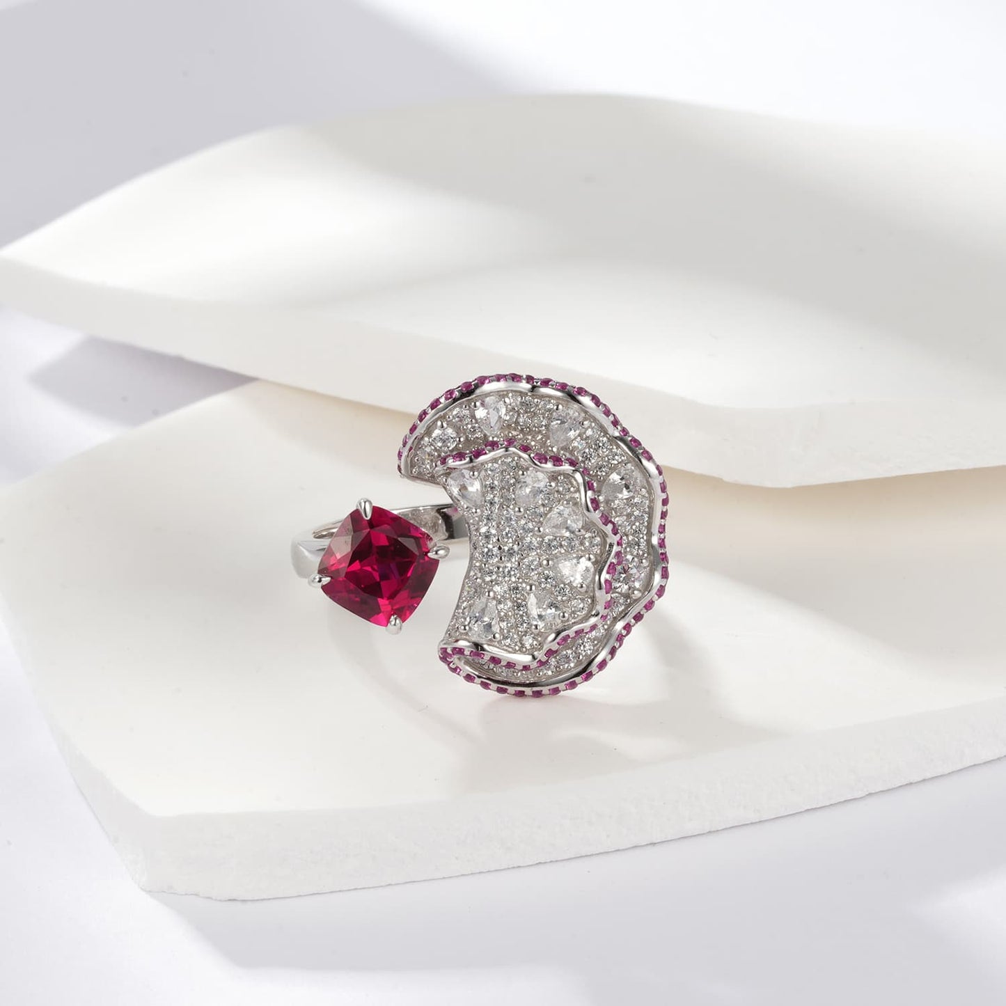 1.98ct Geometry Lab Ruby Ring | Rhodium-Plated S925 Silver, Custom Available