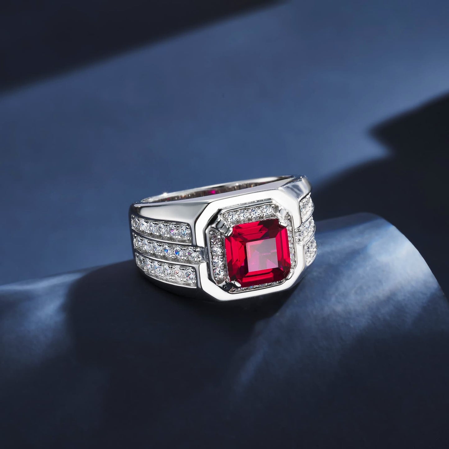 Cushion Lab Ruby Ring | Rhodium-Plated S925 Silver, Custom Available