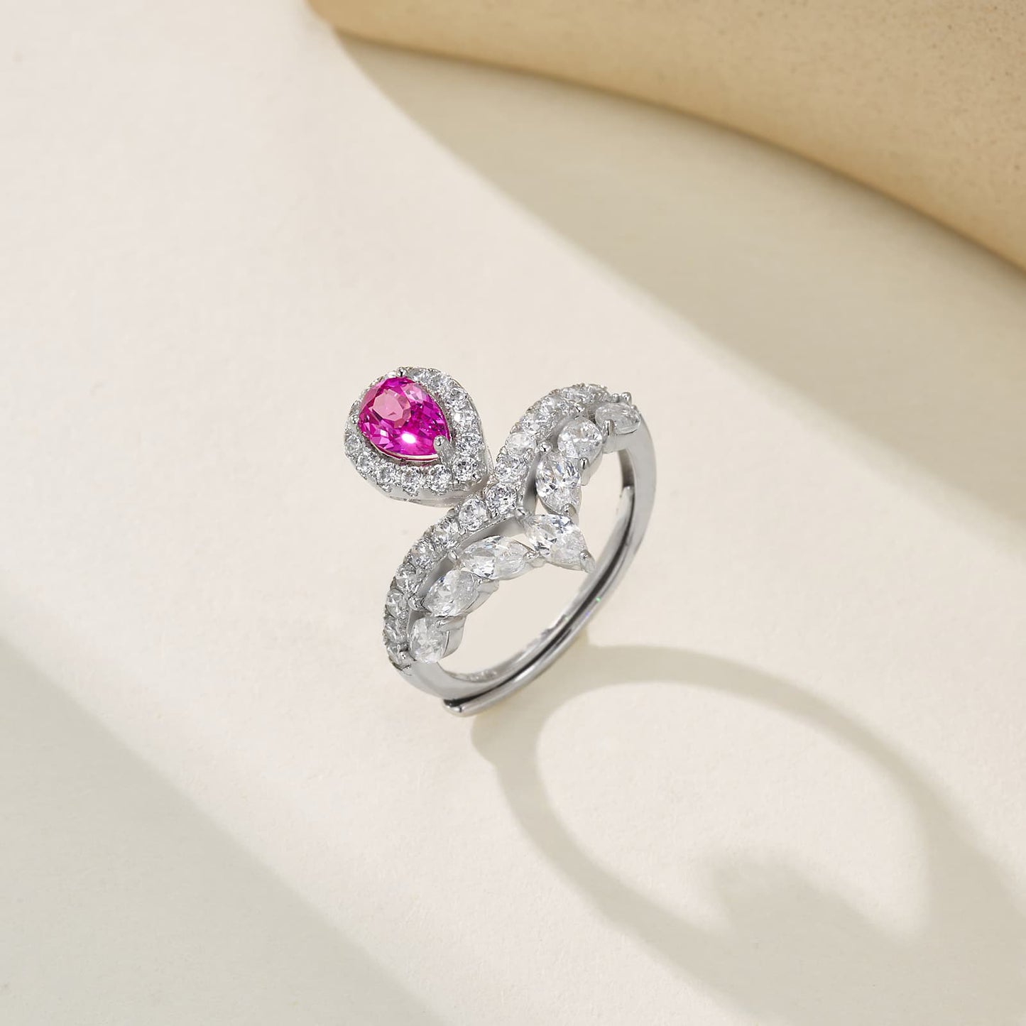 0.55ct Geometry Lab Ruby Ring | Rhodium-Plated S925 Silver, Custom Available