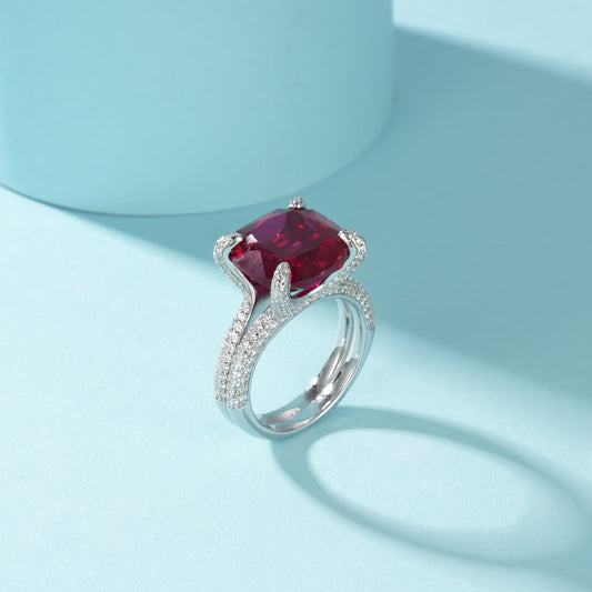 Cushion Lab Ruby Ring | Rhodium-Plated S925 Silver, Custom Available