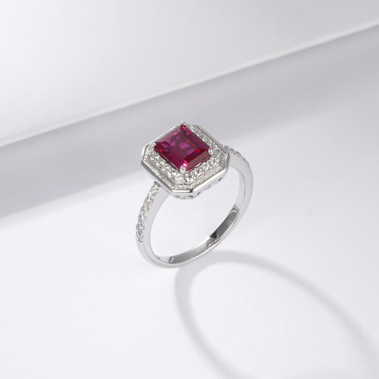 1.9ct Cushion Lab Ruby Ring | Rhodium-Plated S925 Silver, Custom Available