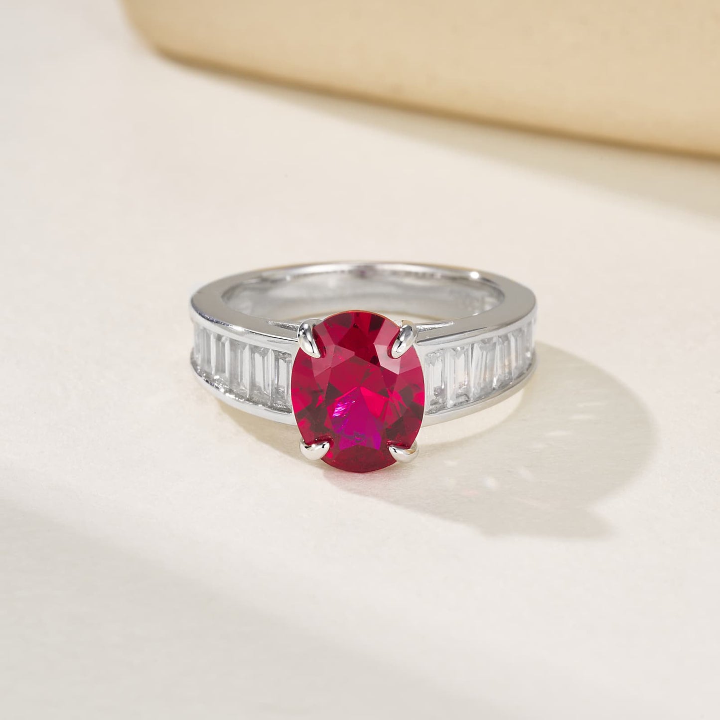 2.5ct Oval Lab Ruby Ring | Rhodium-Plated S925 Silver, Custom Available