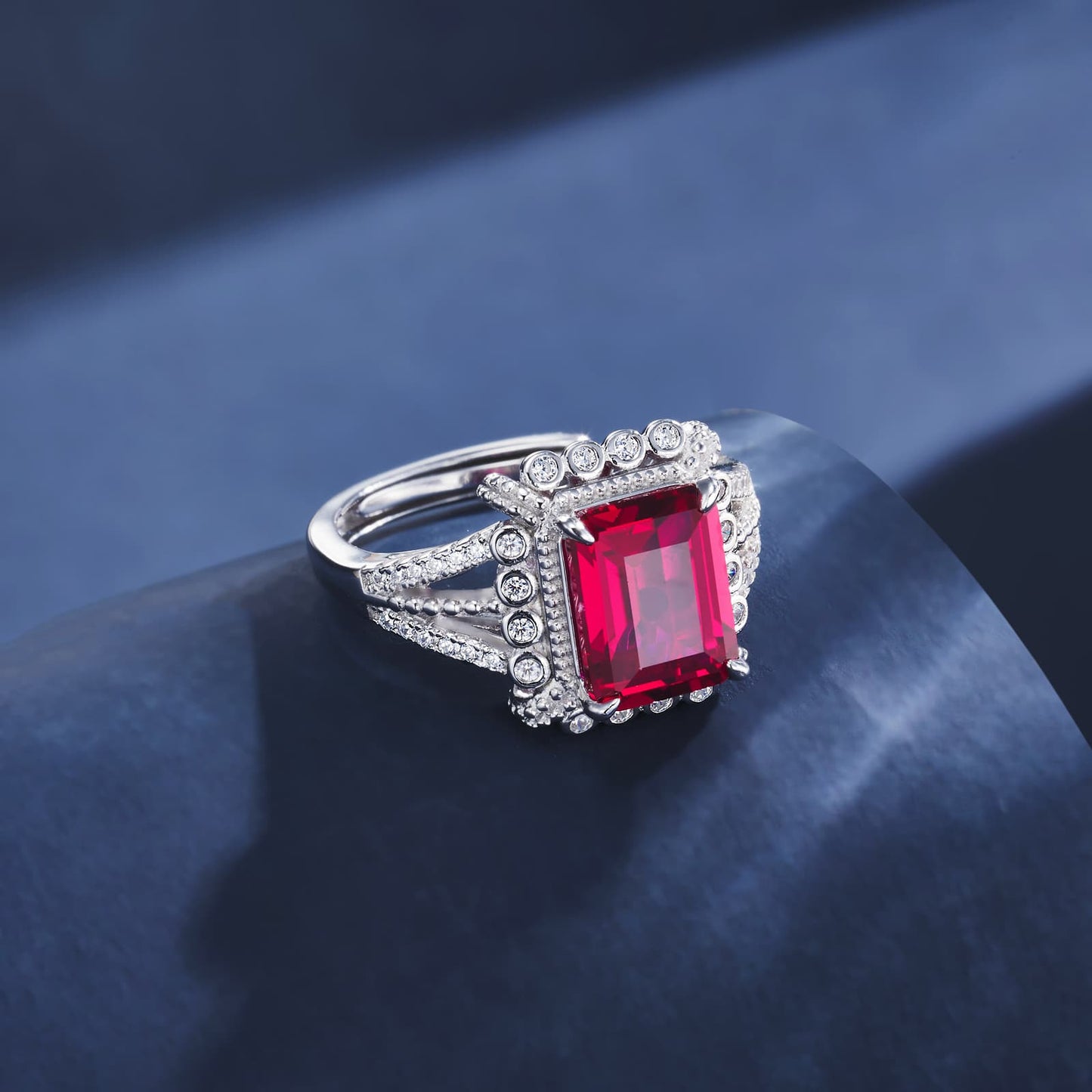 3ct Geometry Lab Ruby Ring | Rhodium-Plated S925 Silver, Custom Available