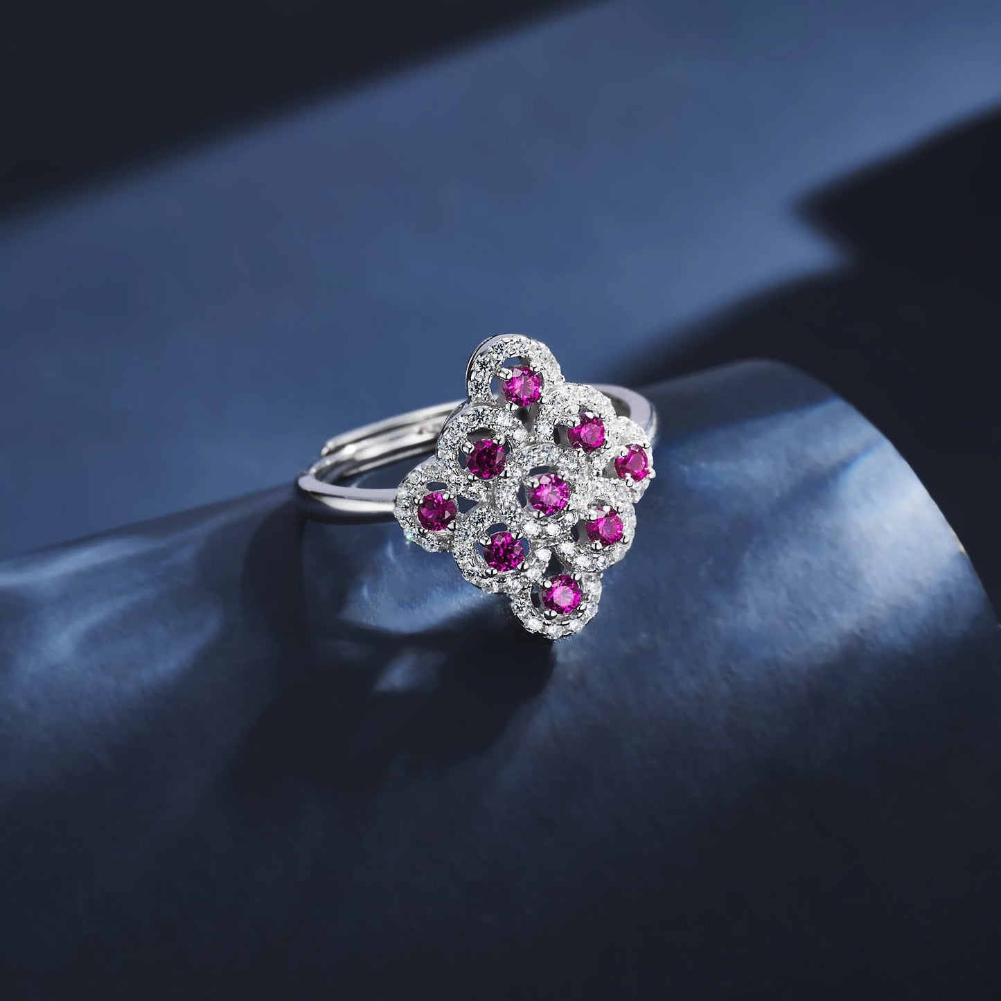 Geometry Lab Ruby Ring | Rhodium-Plated S925 Silver, Custom Available