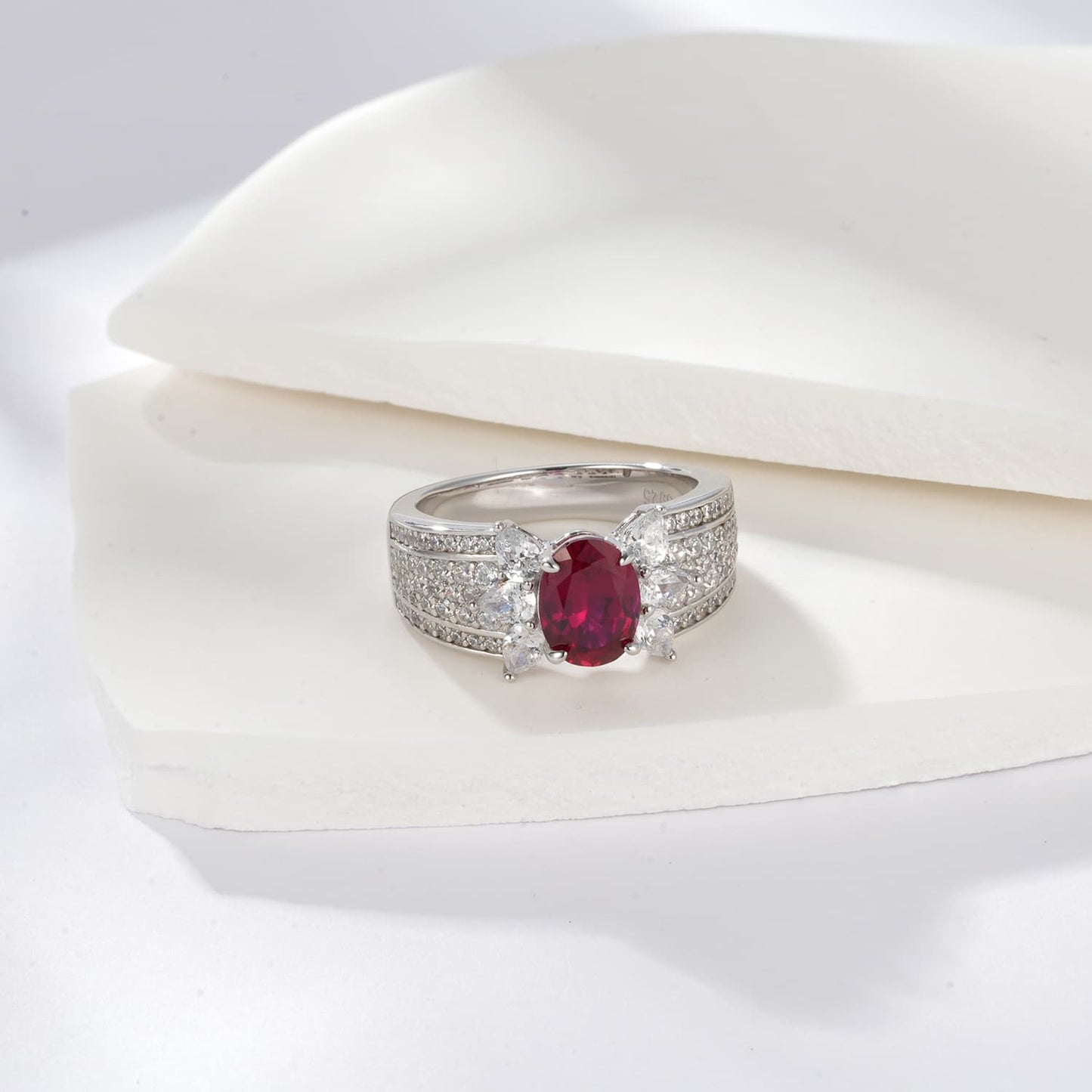 2ct Oval Lab Ruby Ring | Rhodium-Plated S925 Silver, Custom Available