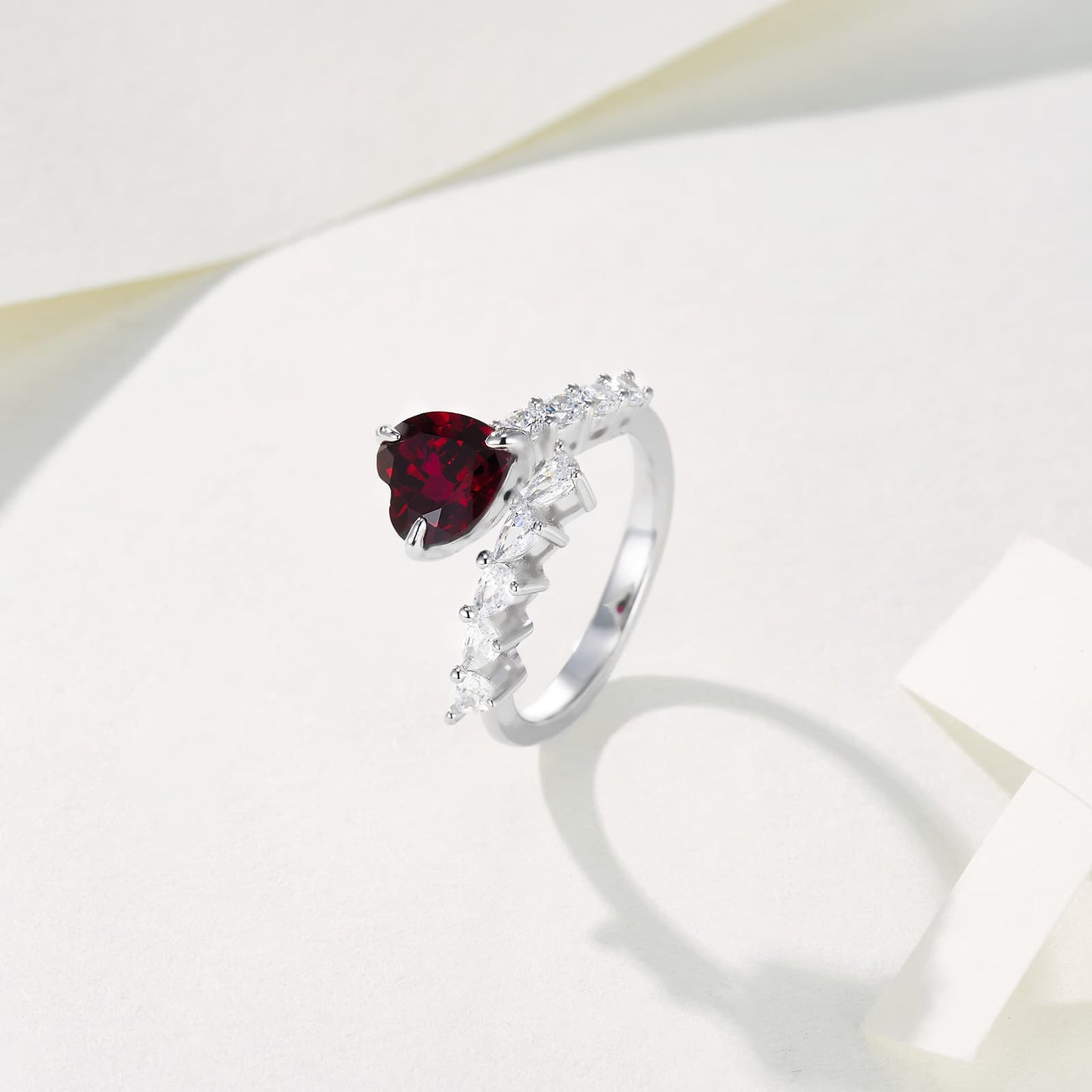 2.76ct Heart Lab Ruby Ring | Rhodium-Plated S925 Silver, Custom Available