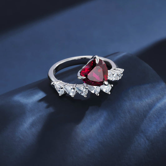 2.76ct Heart Lab Ruby Ring | Rhodium-Plated S925 Silver, Custom Available