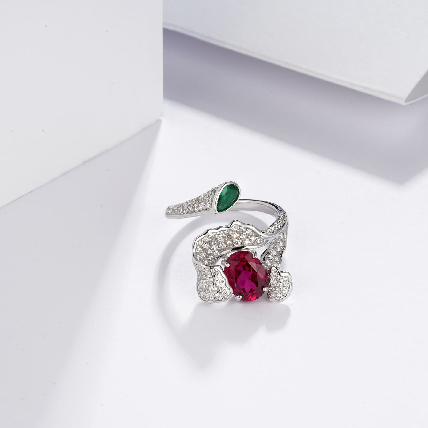 3ct Geometry Lab Ruby Ring | Rhodium-Plated S925 Silver, Custom Available