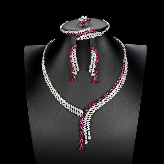 Pear Lab Ruby Jewelry Set | Rhodium-Plated S925 Silver, Custom Available