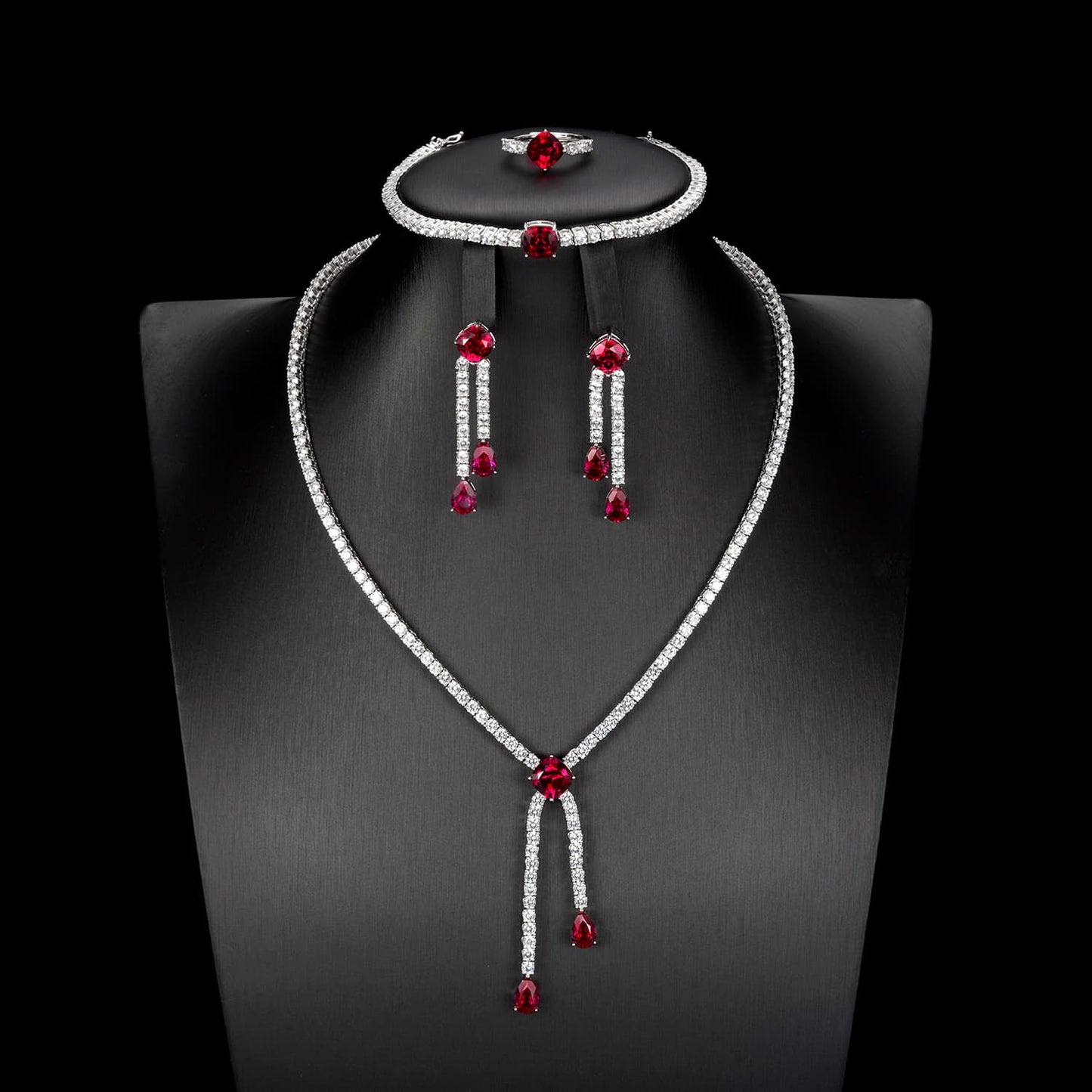 Shapeless Lab Ruby Jewelry Set | Rhodium-Plated S925 Silver, Custom Available