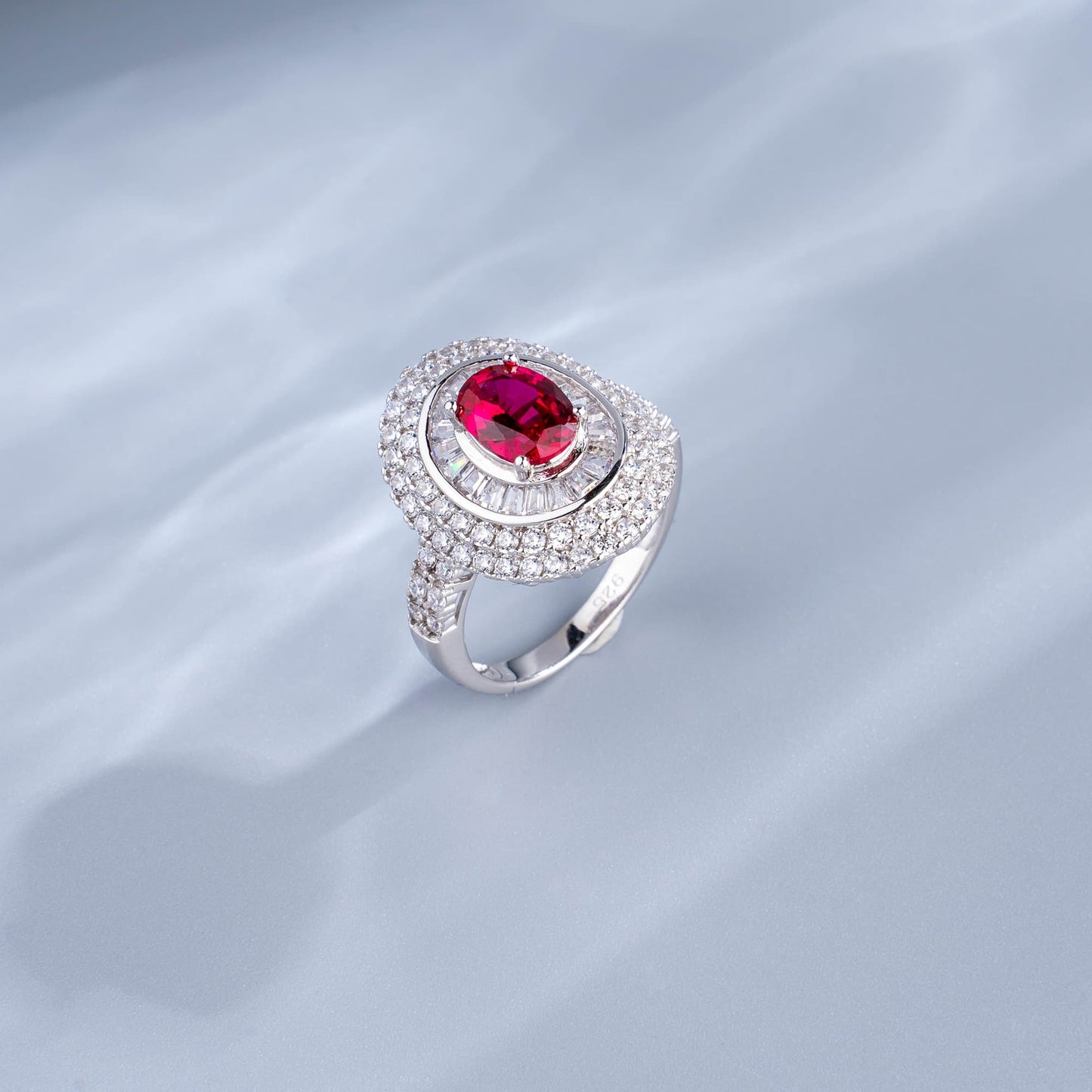 Round Lab Ruby Jewelry Set | Rhodium-Plated S925 Silver, Custom Available