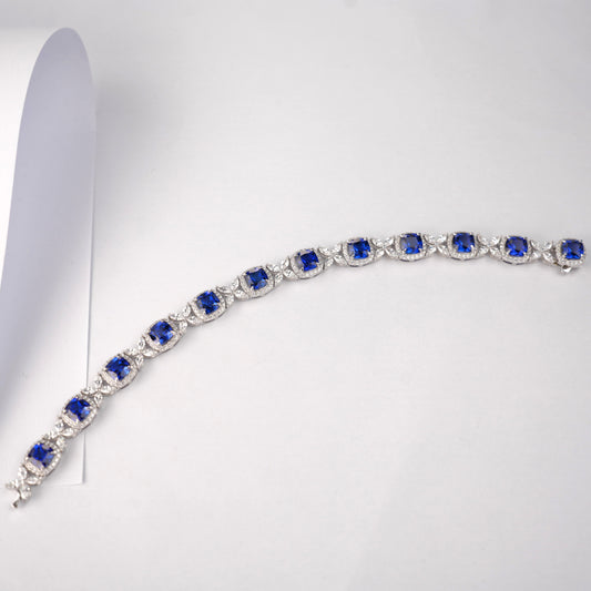 Square Lab Sapphire Bracelet | Rhodium-Plated S925 Silver, Custom Available