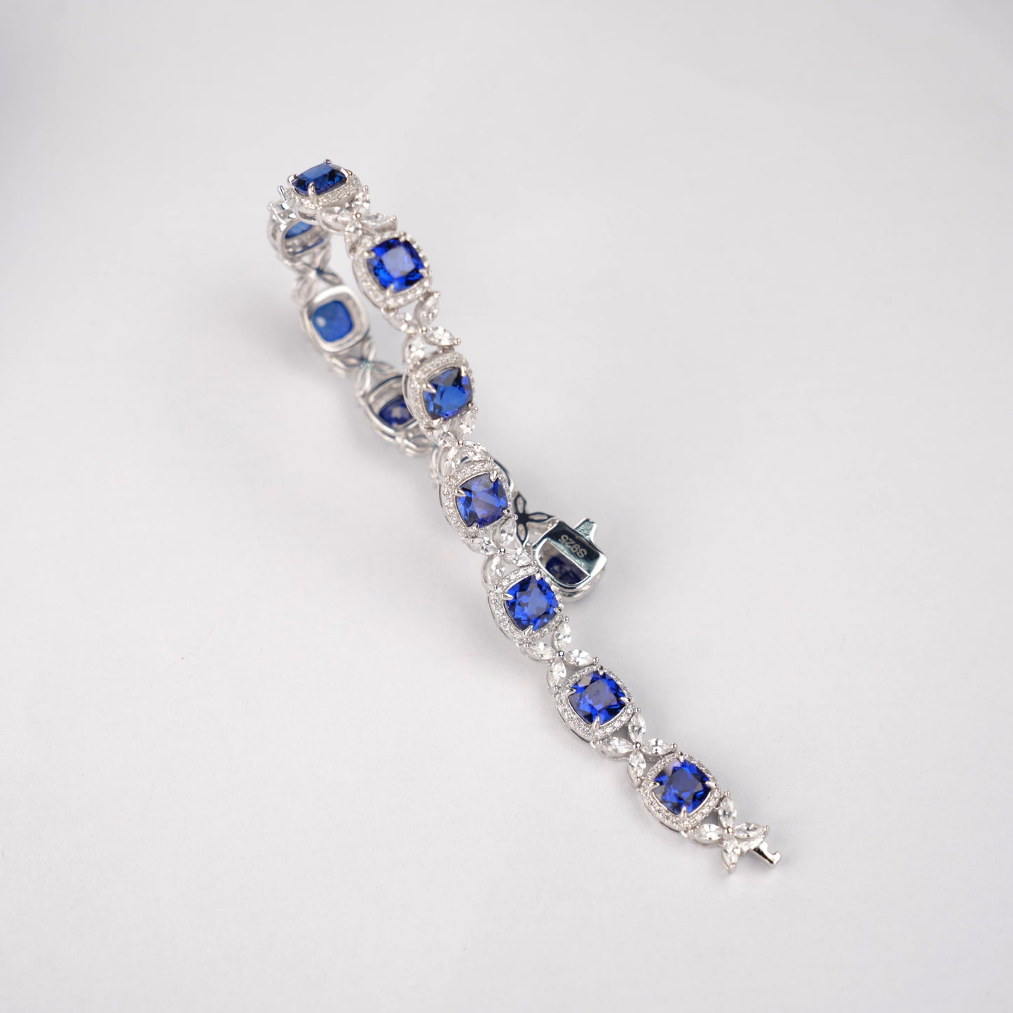 Square Lab Sapphire Bracelet | Rhodium-Plated S925 Silver, Custom Available