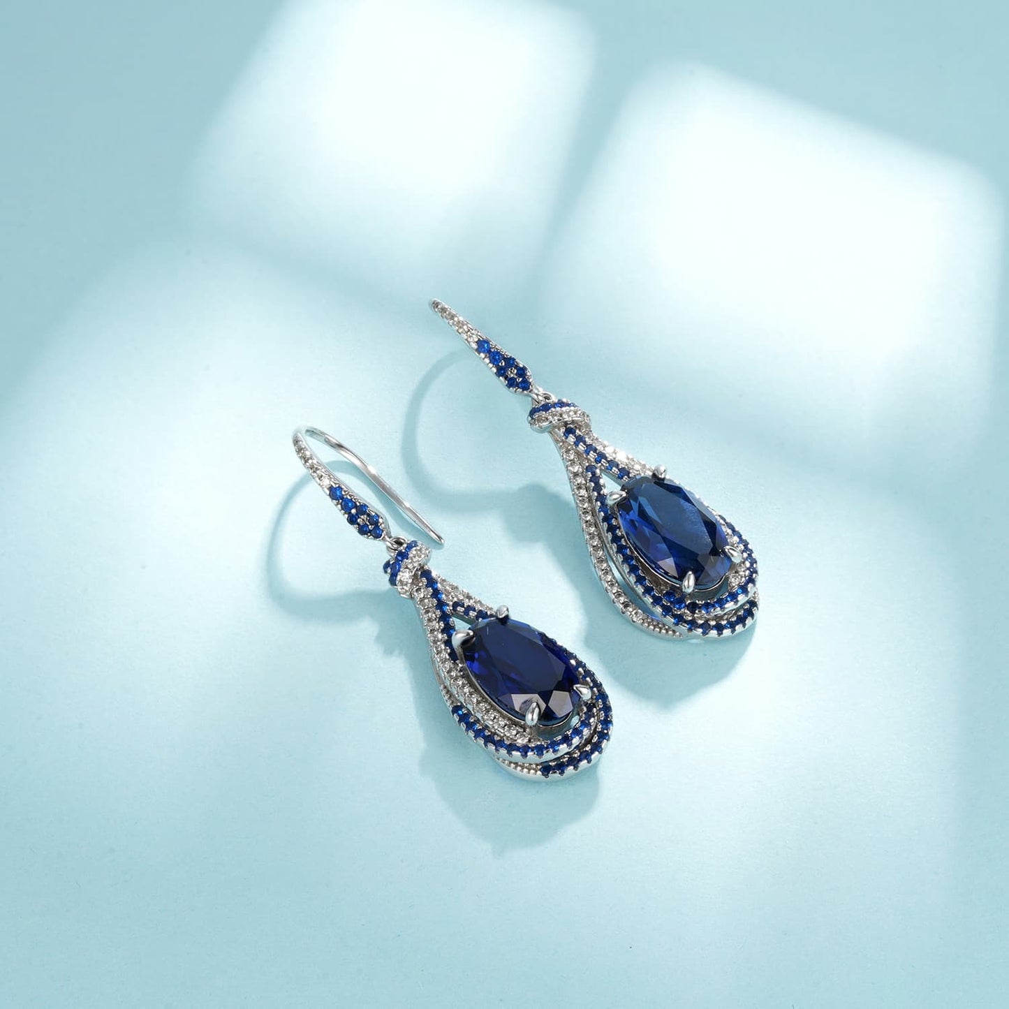 Round-Shaped Lab Sapphire Earrings | Rhodium-Plated S925 Silver, Custom Available