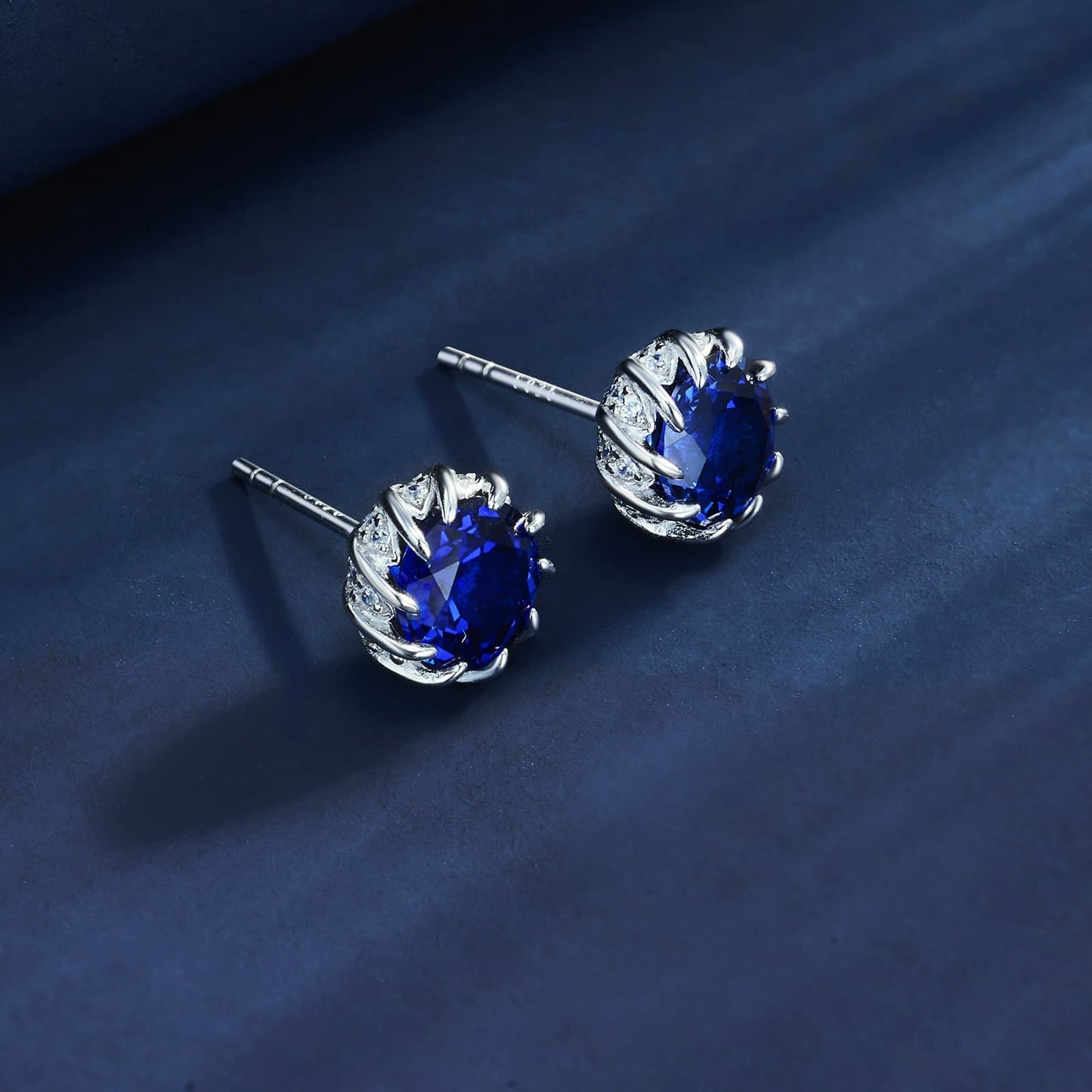 Round-Shaped Lab Sapphire Earrings | Rhodium-Plated S925 Silver, Custom Available