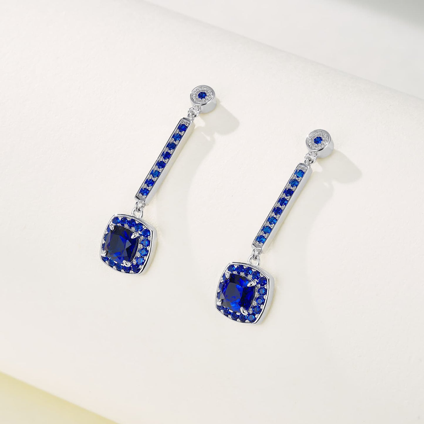 Cushion-Shaped Lab Sapphire Earrings | Rhodium-Plated S925 Silver, Custom Available