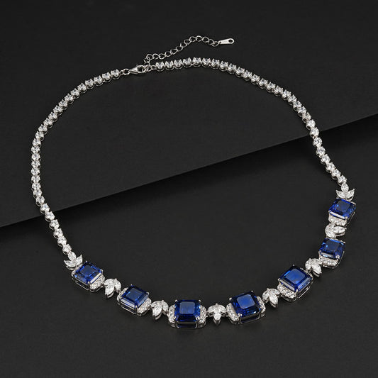 Square Lab Sapphire Necklace | Rhodium-Plated S925 Silver, Custom Available