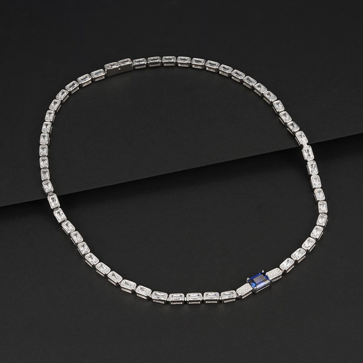 Baguette Lab Sapphire Necklace | Rhodium-Plated S925 Silver, Custom Available