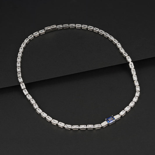 Baguette Lab Sapphire Necklace | Rhodium-Plated S925 Silver, Custom Available