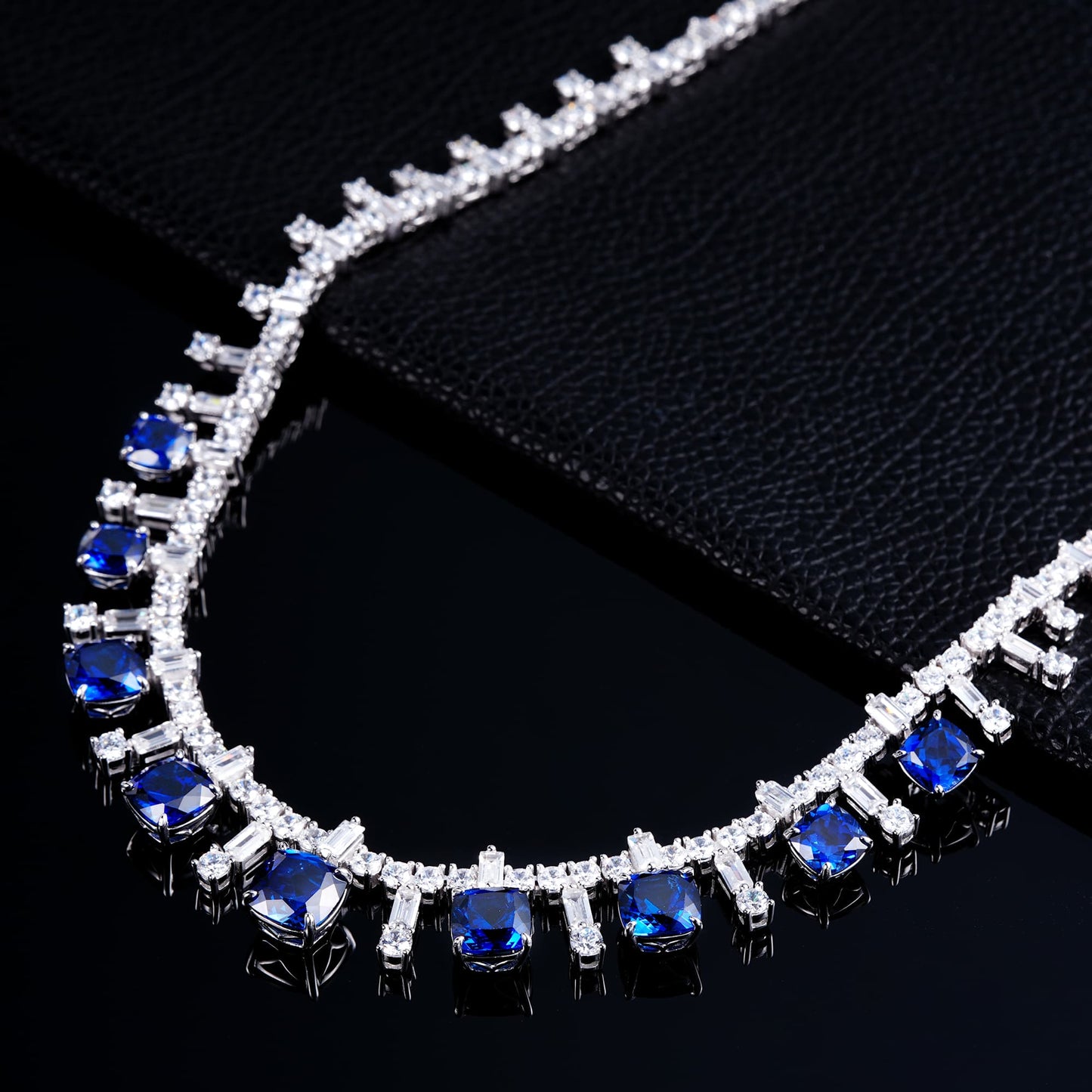 Cushion Lab Sapphire Necklace | Rhodium-Plated S925 Silver, Custom Available