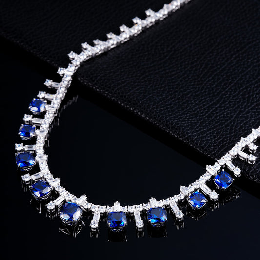 Cushion Lab Sapphire Necklace | Rhodium-Plated S925 Silver, Custom Available