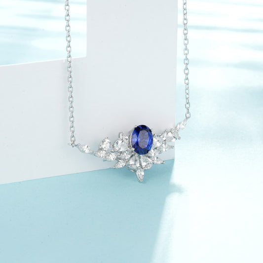 Geometry Lab Sapphire Necklace | Rhodium-Plated S925 Silver, Custom Available