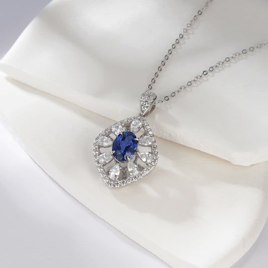 Geometry Lab Sapphire Necklace | Rhodium-Plated S925 Silver, Custom Available