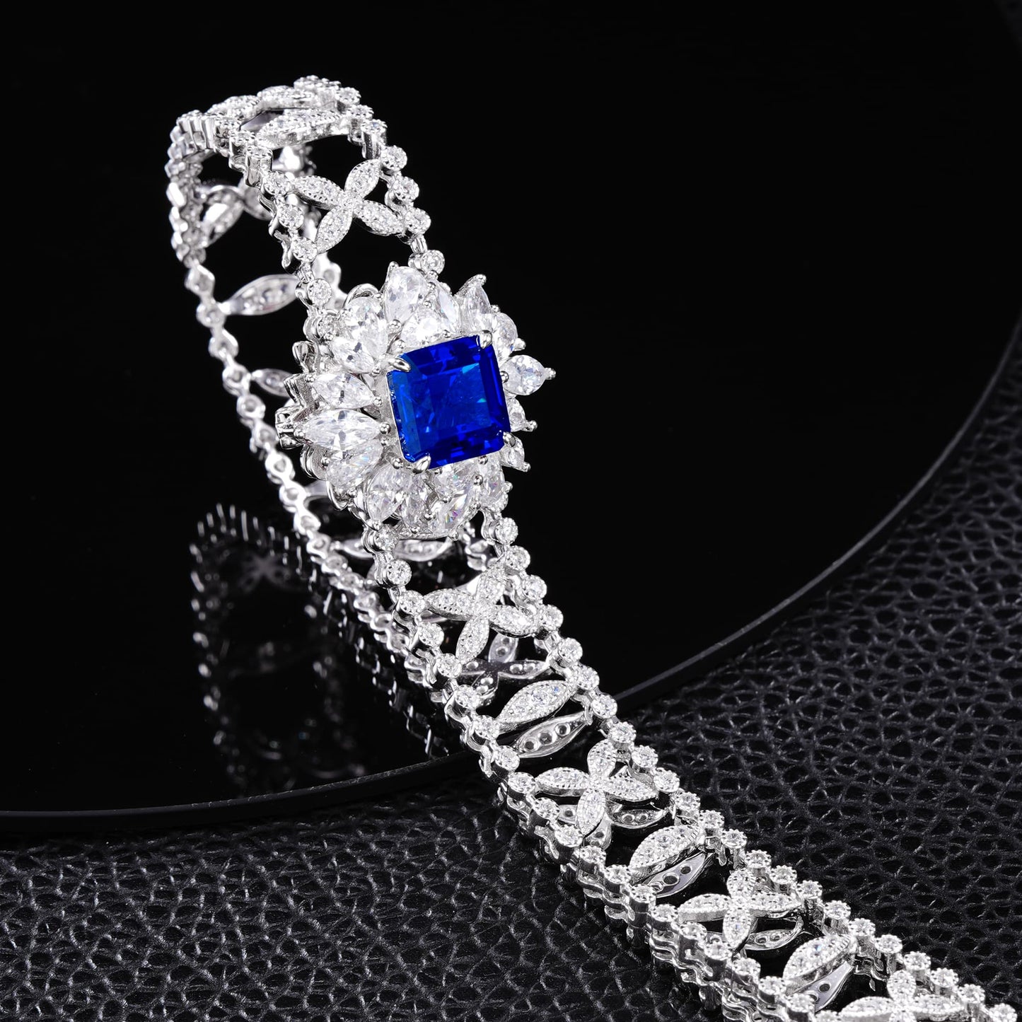 Round Lab Sapphire Necklace | Rhodium-Plated S925 Silver, Custom Available