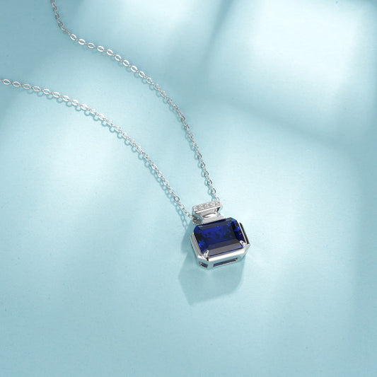 Geometry Lab Sapphire Necklace | Rhodium-Plated S925 Silver, Custom Available