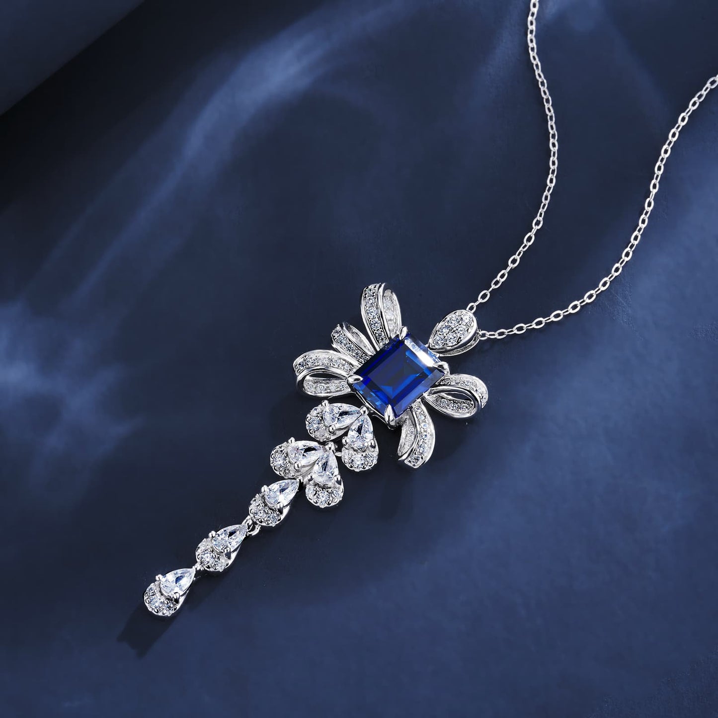 Geometry Lab Sapphire Necklace | Rhodium-Plated S925 Silver, Custom Available