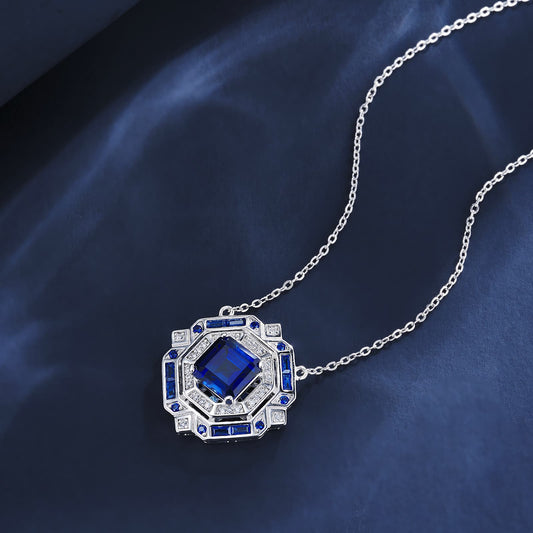 SQ Lab Sapphire Necklace | Rhodium-Plated S925 Silver, Custom Available