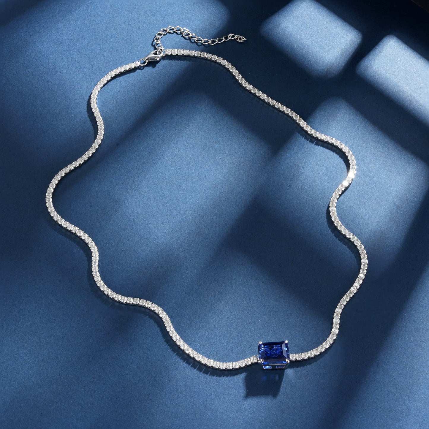 SQ Lab Sapphire Necklace | Rhodium-Plated S925 Silver, Custom Available