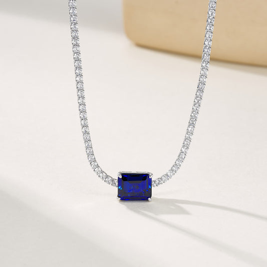 SQ Lab Sapphire Necklace | Rhodium-Plated S925 Silver, Custom Available