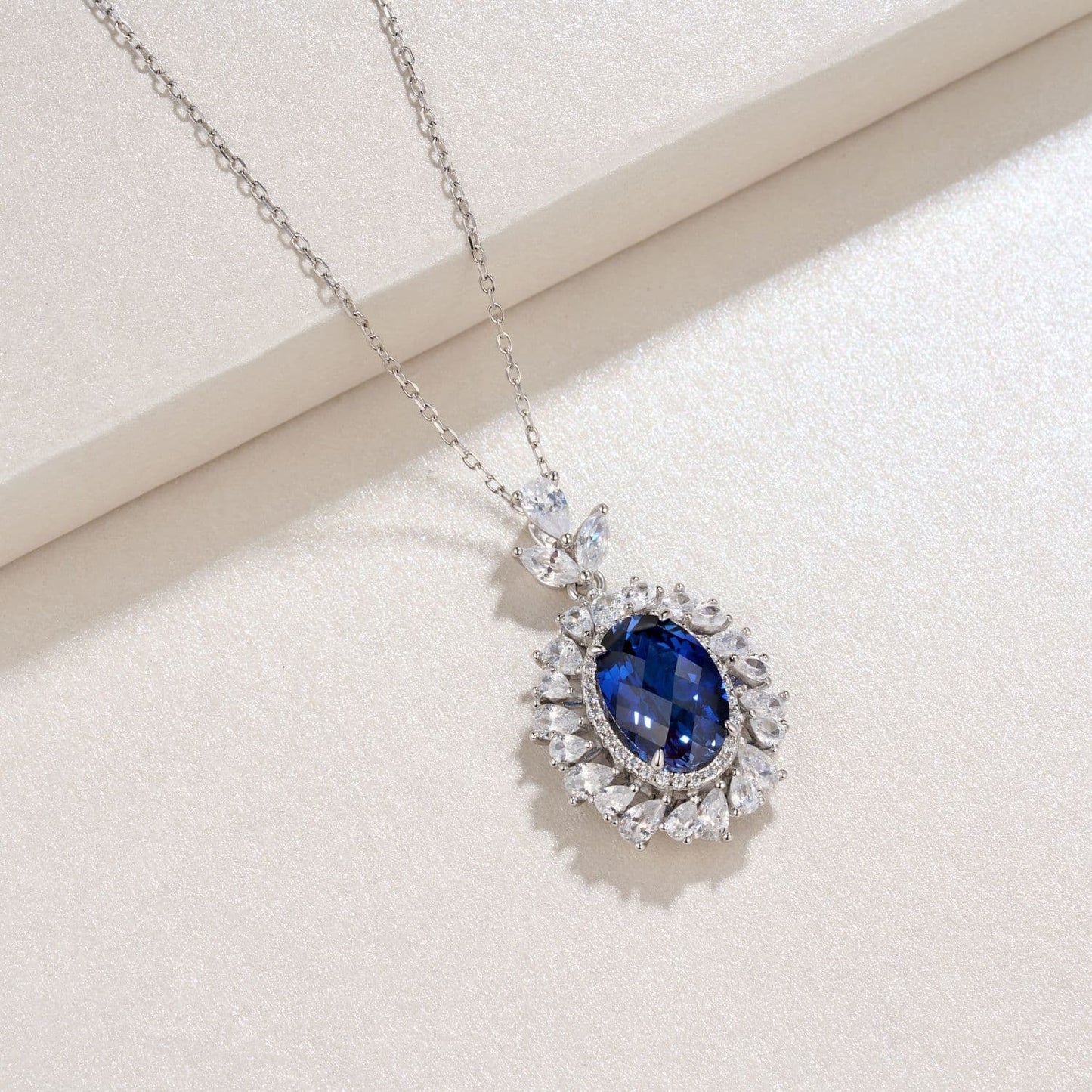 Round Lab Sapphire Necklace | Rhodium-Plated S925 Silver, Custom Available