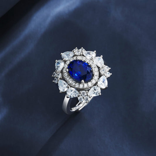 1.66ct Round Lab Sapphire Ring | Rhodium-Plated S925 Silver, Custom Available