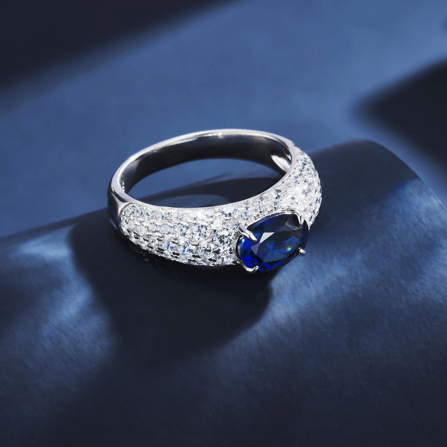 Round Lab Sapphire Ring | Rhodium-Plated S925 Silver, Custom Available