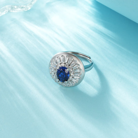1.03ct Round Lab Sapphire Ring | Rhodium-Plated S925 Silver, Custom Available