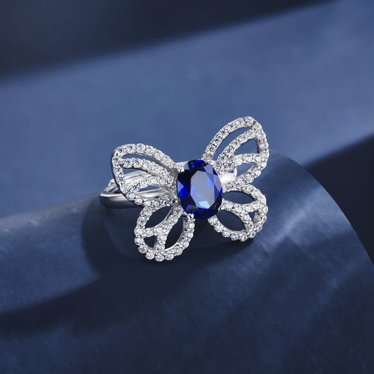 1.5ct Butterfly Lab Sapphire Ring | Rhodium-Plated S925 Silver, Custom Available